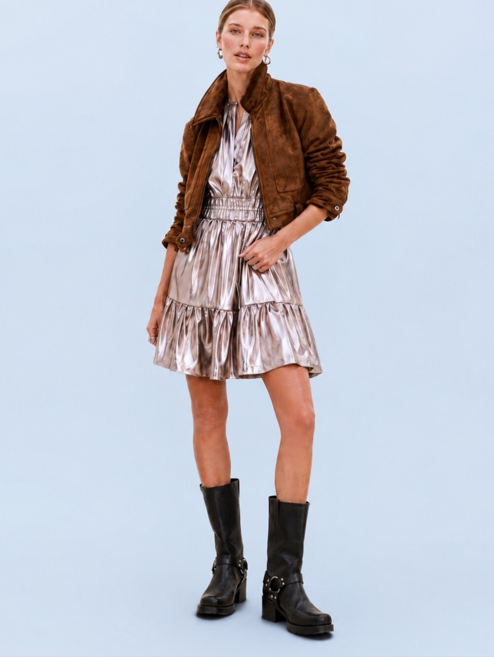 NWT Anthropologie The Somerset Dress Metallic Faux Leather